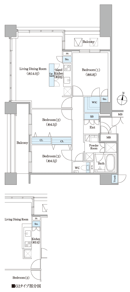 G1･G2type 3LDK 間取り図